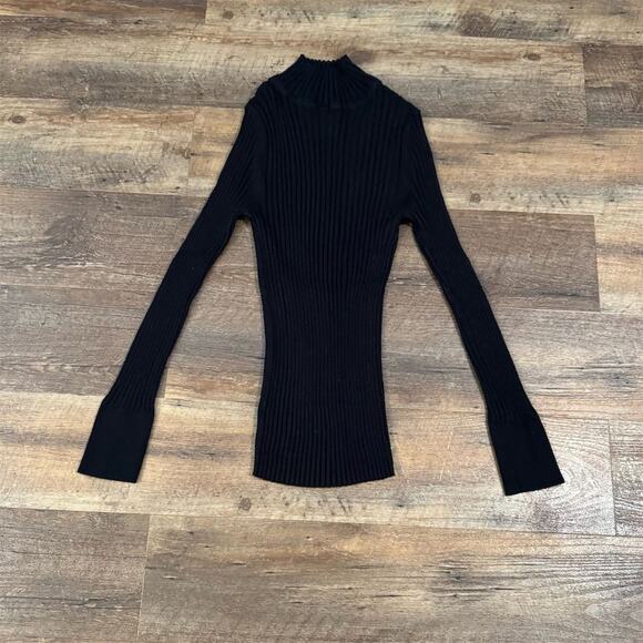 LOFT Black Ribbed Mock Turtleneck Sweater M Ballet Core Minimalist Clean Girl - Picture 1 of 7